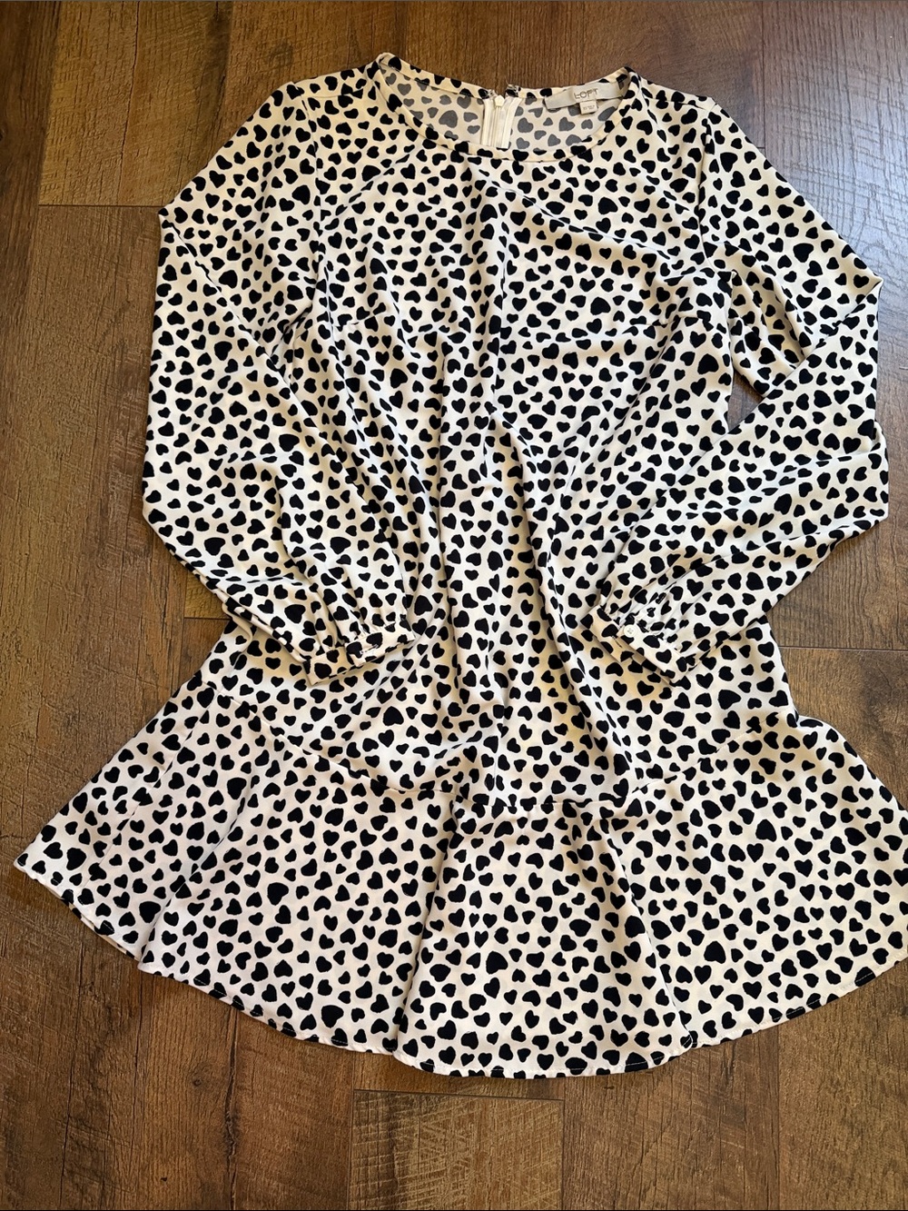 LOFT Cream Mini Skirt with Black Heart Print